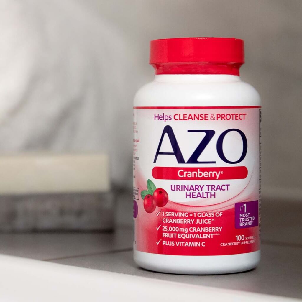 AZO Cranberry Softgels bottle on top of table